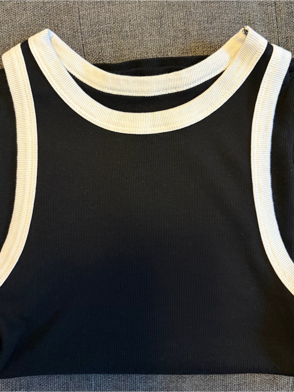 a new day Black Ribbed Tank with Cream Trim - Women's Tank Top